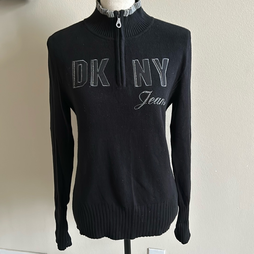 DKNY Black Sweater with White Accents